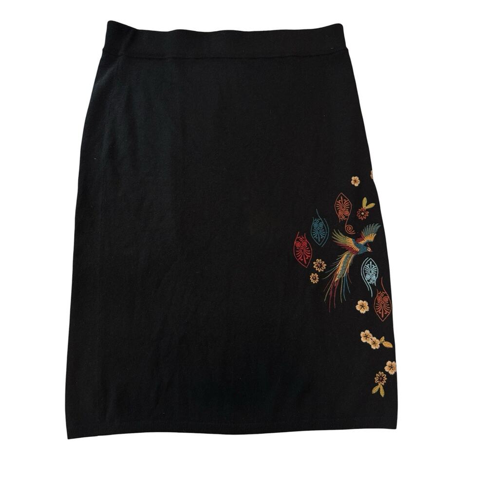 Johnny Was Skirt Isabella Wool Cashmere Knit Midi Embroidered Black XXL